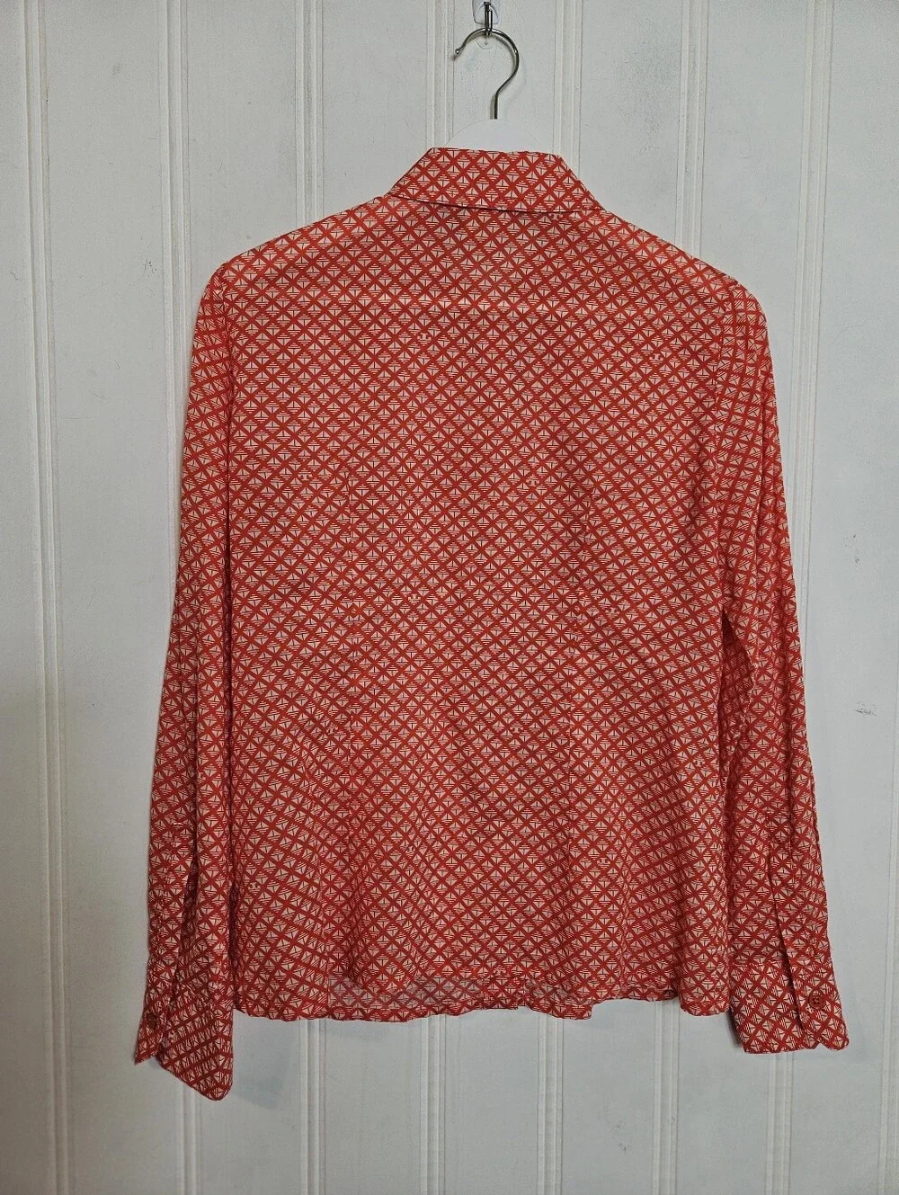 Tory Burch Brigitte Blouse 6 Checkerboard Roll Tab Utility Cotton Orange White